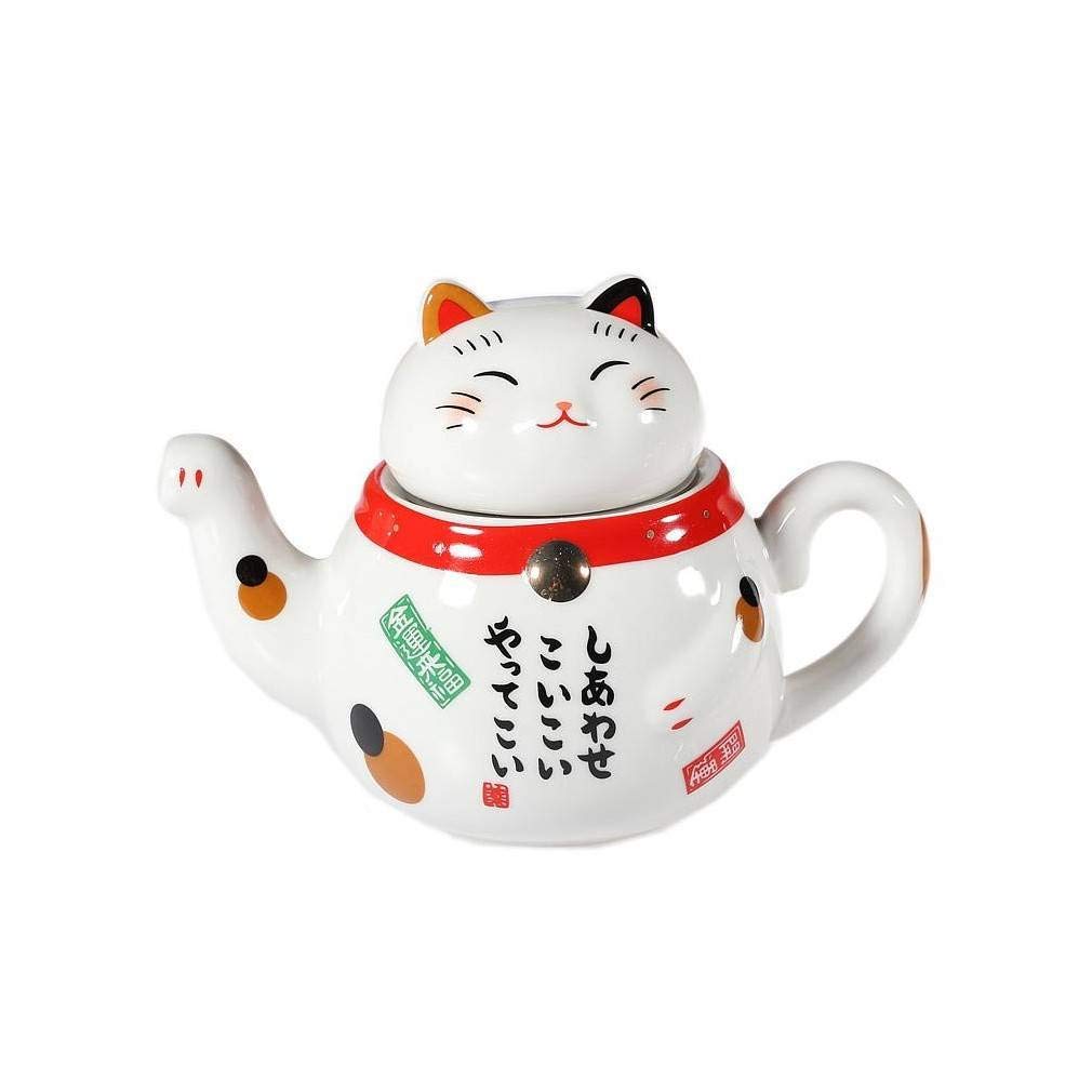 lachineuse - Servizio da tè giapponese Maneki Neko - Con teiera e tazza in porcellana - Teiera con filtro infusore - Idea regalo Giappone Gatto Kawaii Carino per compleanno, Natale - Stoviglie