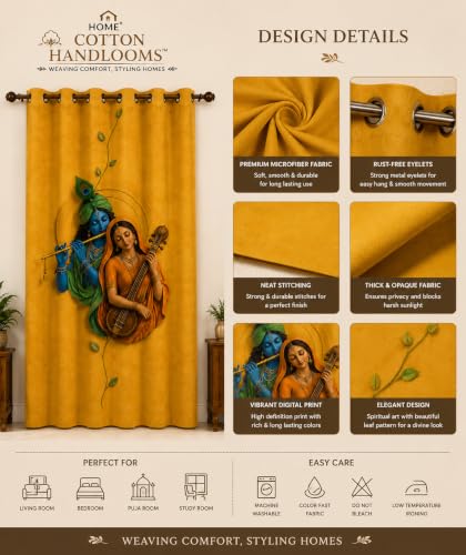 Image of Radha Krishna Digital Print Eyelet Curtain | 9Ft 1pc| Home /Temple Decor