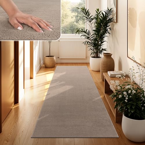 Paco Home Moderner Kuscheliger Wohnzimmer Teppich Kurzflor waschbar flauschig Weich Einfarbig Felloptik zeitlos stilvoll rutschfest pflegeleicht, Grösse:60x100 cm, Farbe:Taupe