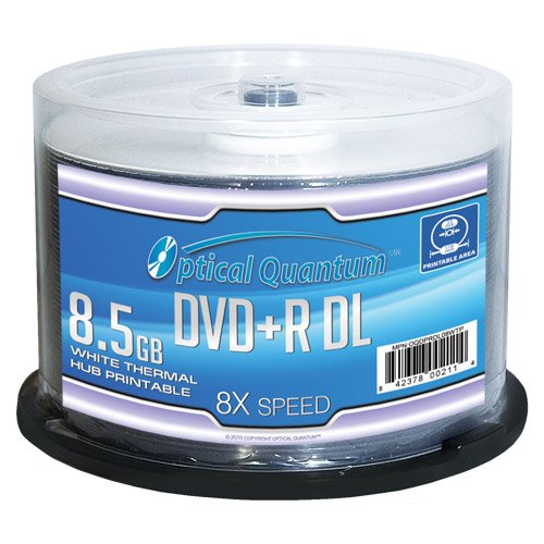 Optical Quantum 8X 8.5GB DVD R Double Layer Blank Disc White Thermal Hub Printable 50 pcs