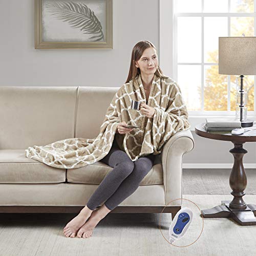 Beautyrest Plush Electric Throw Blanket – Secure Comfort Technology-Oversized 60" x 70"-Ogee Pattern