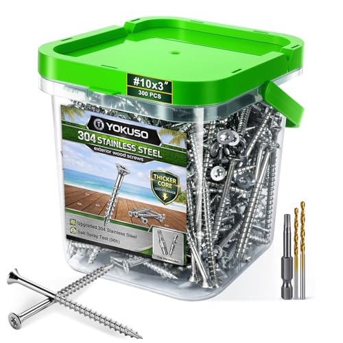 Image of #10 x 3 Stainless Steel Wood Screws - 304 Stainless Steel Exterior Deck Screws (300 PCS), Corrosion & Rust Resistant, T25 Torx Flat Head for Outdoor Wood,Fence & Marine (3 Driver Bits Included)