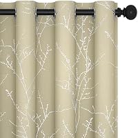 Deconovo Thermal Curtains Ring Top, Energy Saving Tree Branches Printed Noice Reducing Blackout Curtains for Bedroom, Beige, 46 x 54 Inch (Width x Length), 2 Panels
