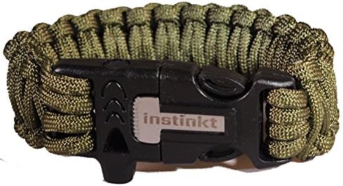 Instinkt Paracord Survival Bracelet 550 - Combo Fire Starter & Emergency Whistle - Marine - Essential For Survival kit (Navy Green)