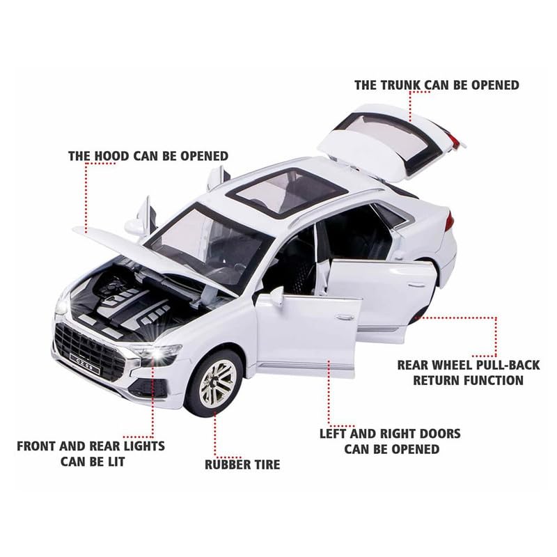 Image of New 1:32 Q8 Diecast Alloy Metal Pull Back Car with Openable Doors Music Sound and Light Vehicle Toy Car for Kids Boys (White)