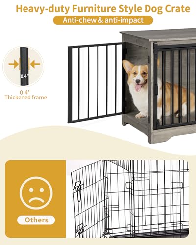 31.9" Dog Crate Furniture with Barn Door, Heavy Duty Dog Kennel Indoor with 2 Doors, Wooden Pet Cage End Table for Small Medium Dogs up to 44 lb, Anti-Chew Anti-Escape, Greige DFC83605B - Image 5