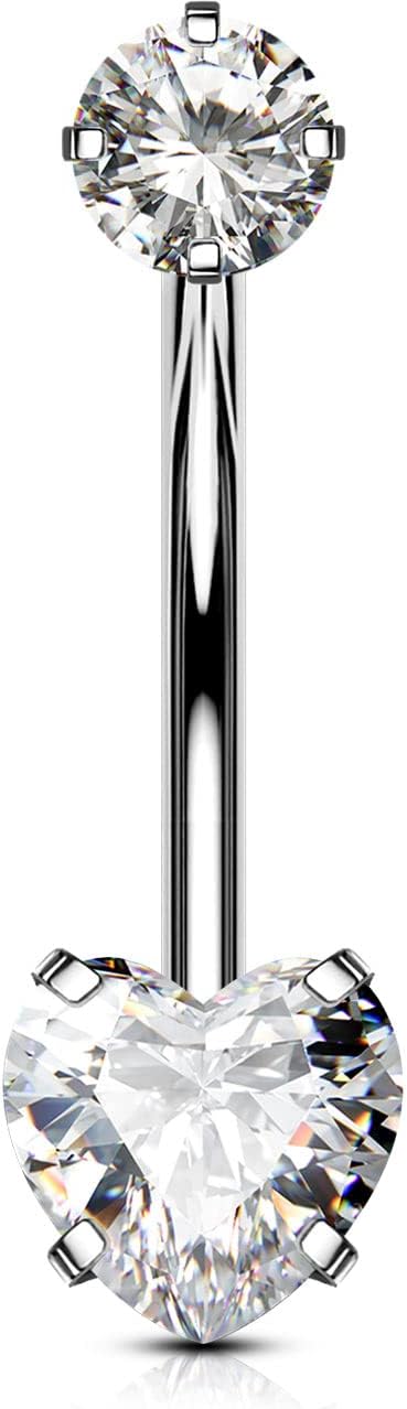 OUFER Titanium Belly Button Rings, Long Belly Piercing Jewelry, Clear CZ Belly Rings, Internally Thread Navel Piercing Jewelry For Women Men