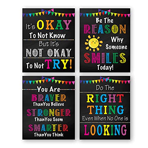 Image of TANXM Unframed Growth Mindset Canvas Wall Art Set of 4 | Inspirational Anti Bully Motivational Wall Decor for Classroom Teen Bedroom School, 8x10 Inch