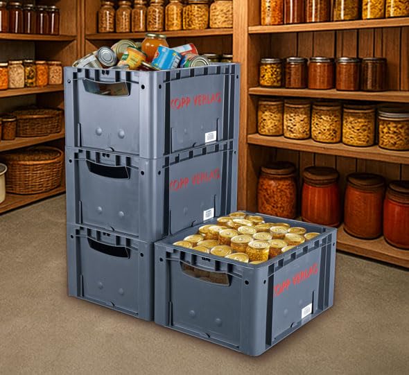 Kopp Verlag Euro-Stapelbehälter, Polypropylen, Anthrazitgrau - Extrem belastbare - stapelbare Industriebehälter - klein (4er-Pack)