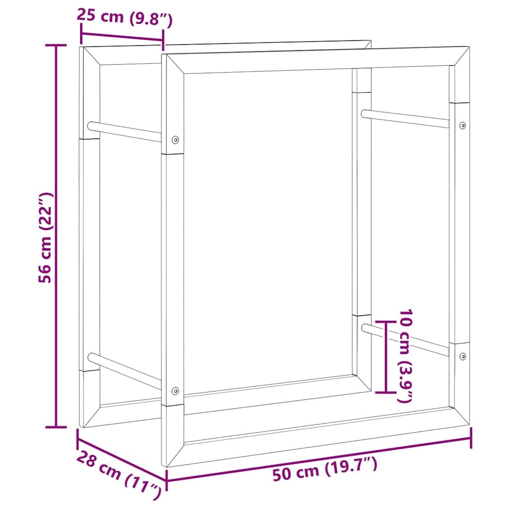 Brennholzregal Mattschwarz aus Stahl 50x28x56 cm, robuster Brennholzständer für Kamin und Ofen, Feuerholzhalter mit optimaler Luftzirkulation, vielseitige Aufbewahrung für Garten, Wohnzimmer