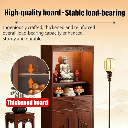 Mesa de altar de meditación de bambú macizo de 15 pulgadas con almacenamiento 5