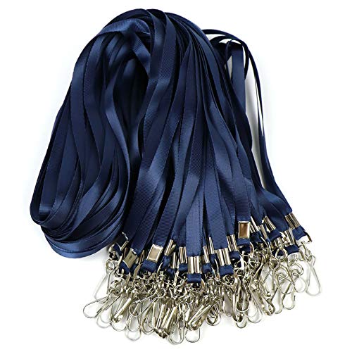 Beebel Navy Blue Lanyard Bulk Lanyards for Id Badges Flat Lanyard with Badge Clip Swivel Hook 50 Pack (Navy Blue)