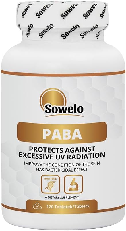 Sowelo – PABA, vitamine B10, 120 tabletten para-aminobenzoëzuur, hoge concentratie 500 mg in één tablet, de belangrijkste bouwstenen in de structuur van foliumzuur