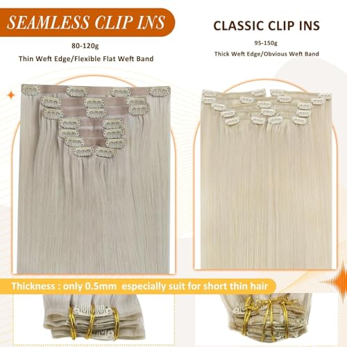 Image of Full Shine Blonde Human Hair Clip in Extensions, 22 Inch 120g 8 Pcs | Long Hair Extensions for Women, Seamless Clip Ins, Long Straight Remy Natural Hair, Adds Volume, Heat Styling for Wedding