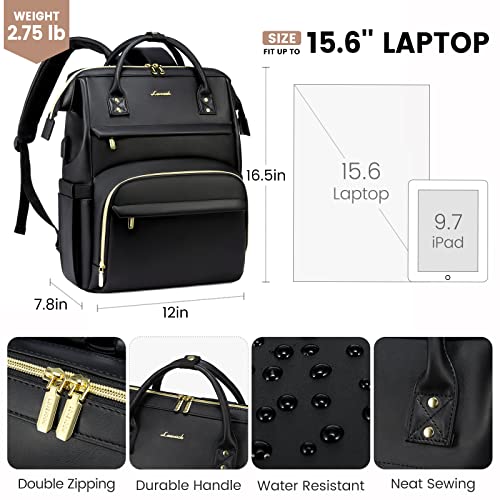 Lovevook Leather Laptop Backpack For Women 15.6 Inch,Travel Backpack Purse Nurse Teacher Backpack Computer Laptop Bag,Professional College Business Work Bags Carry On Backpack With Usb Port,Black #TOP3