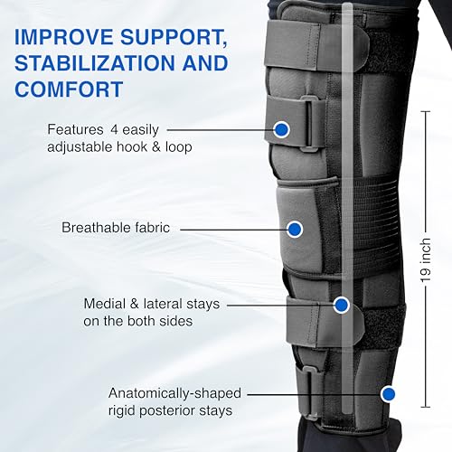 Image of Wonder Care Knee Immobilizer Cotton Brace Support Dislocation Injuries Ligament Tear Wraparound Stabilizer Splint For Men & Women (19 Long) (S)