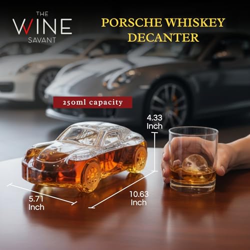 Car Whiskey Decanter 8.5oz, Nascr Porsche Coupe Sports Luxury Sports Vehicle Glass Liquor Dispenser for Men, Husband, Dad, Collectible Barware Gift for Bourbon, Scotch, Fathers Day, Birthday Gifts by The Wine Savant - Image 2