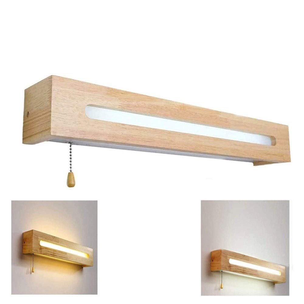 Kinkiety LED z włącznikiem pociąganym, lampa łazienkowa, lustro, 6W/8W, drewno, ciepłe, kreatywne, sypialniane, stolik nocny do salonu, biura, interesujące (ciepłe światło, 45 cm, 6 W)