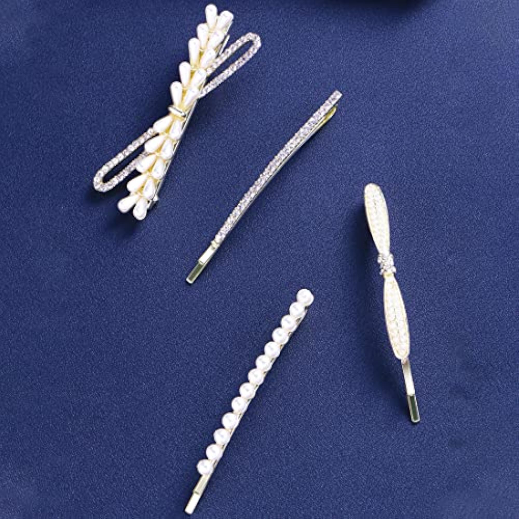 4pc Pearl Hair Clips Metal Bobby Pins & Alligator Clips