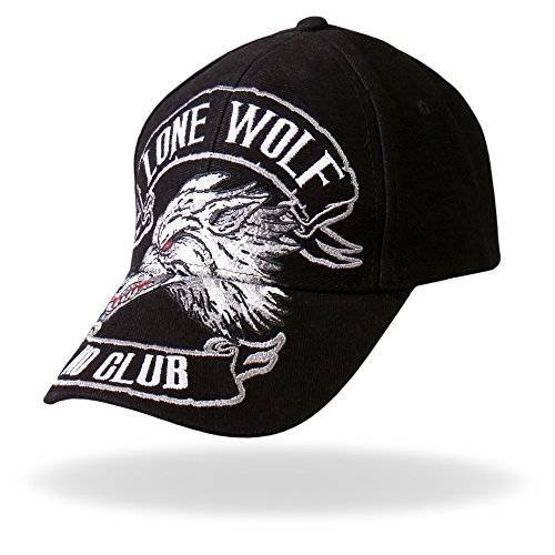Hot Leathers BCA1030 Lone Wolf Baseball Hat (Black)