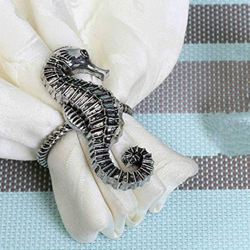 Joyindecor Nautical Napkin Rings - Set of 6 Vintage Ocean Coastal Napkin Ring Holders for Wedding Party, Rustic Beach Dining Table Decor (Black,Sea Horse)