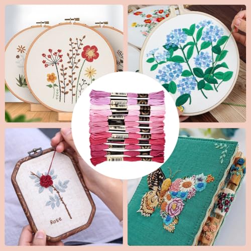 Image of 12 Skeins 105 Yards 6 Strands Pink Embroidery Floss Friendship Bracelet String Threads Variegated Gradient Polyester Cross Stitch Thread Yarn Set for Jewelry Hand Sewing Knitting Craft DIY