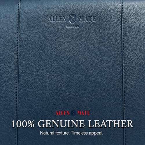 Image of ALLEN & MATE 100% Leather Laptop Case 13 Inch Laptop Sleeve fits MacBook Neo /Air /Pro 13 Inch with M5 /M4 /M3 /M2 /M1, Dell, HP, Lenovo, Chromebook 11-13 inch Computer Bag Zip Pocket - Navy Blue