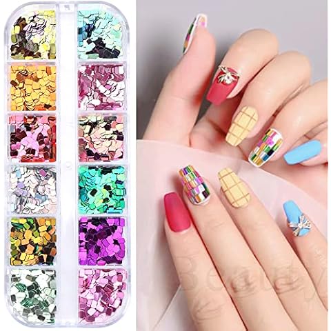 12 Color Square Sequins Nail Art Glitter Sequins Chameleon Sequins Flakes Paillettes Designs Manicure Nail Decorations Cover