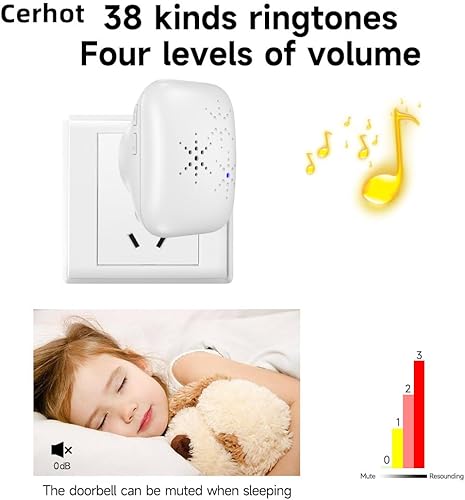 Miniatura 6 de Timbre inalámbrico autoalimentado con enchufe de EE. UU., sin batería, distancia de 38 canciones, timbre de puerta para exteriores, impermeable,