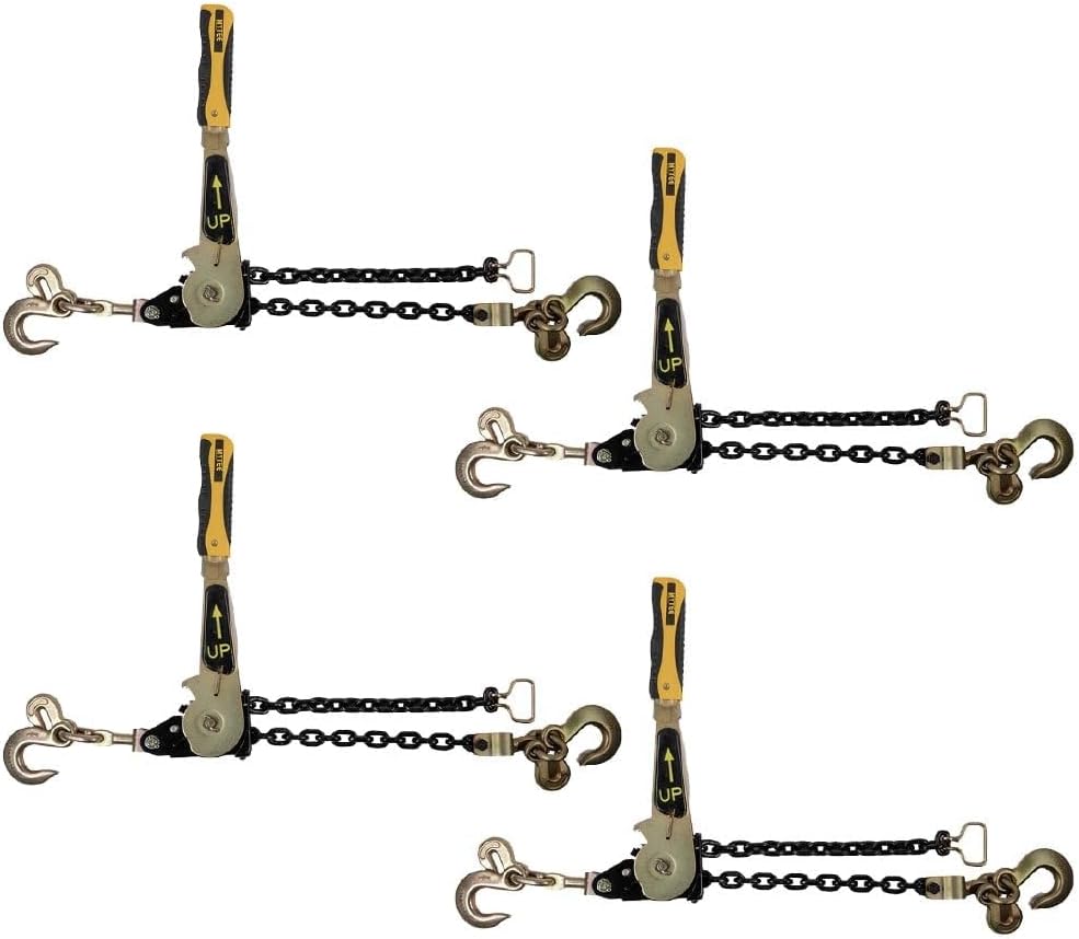 Mytee Products 4 Pack Easy Ratchet Chain Load Binder with 5/16" Grab & 3/8" Slip Hook, 5400 lbs WLL Easy Ratcheting Chain Binder for Heavy Machinery, Vehicles, or Bulky Cargo