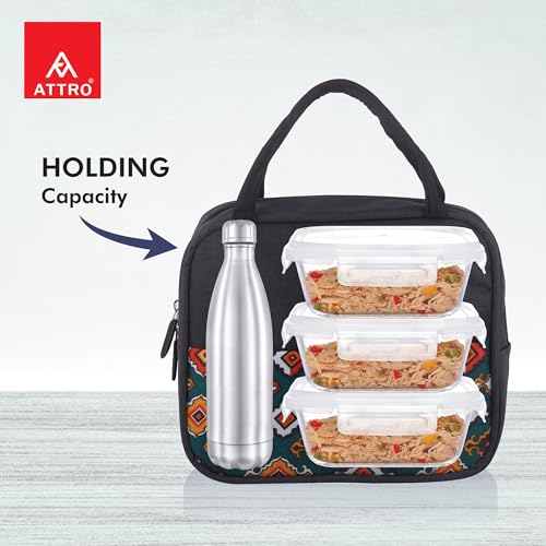 Image of ATTRO Easy Carry Insulated Lunch Bag, 7.5 Liter- Waterproof & Durable, Stylish Carry Bag for Kids, School, Office, Travel & Picnic, Spacious with Easy-to-Carry Handles -Grey