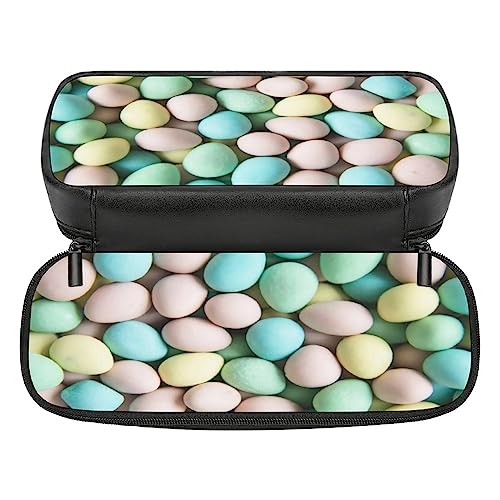 Fionel Easter-Mini-Eggs Pu Leather Quad Pen Case Zipper Pencil Pouch Holder For Pens Case Office Storage Box Organizer Pen Bag(8×1.5×3.5 In) #TOP2