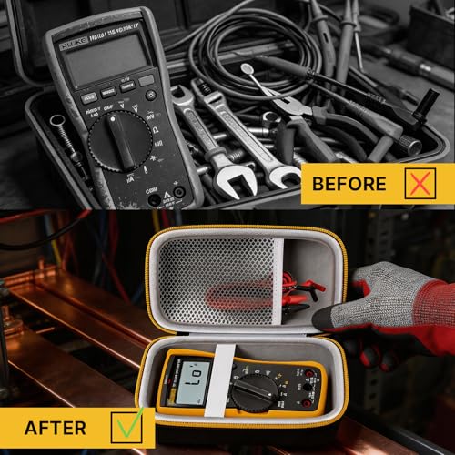 Image of Comecase Hard Multimeter Case Compatible with Fluke 117 /115 /116 | Hard Shell Storage, Mesh Pocket for Test Leads, Handle, Grey Interior, for Fluke 101 107, Electricians and Travel, Case Only