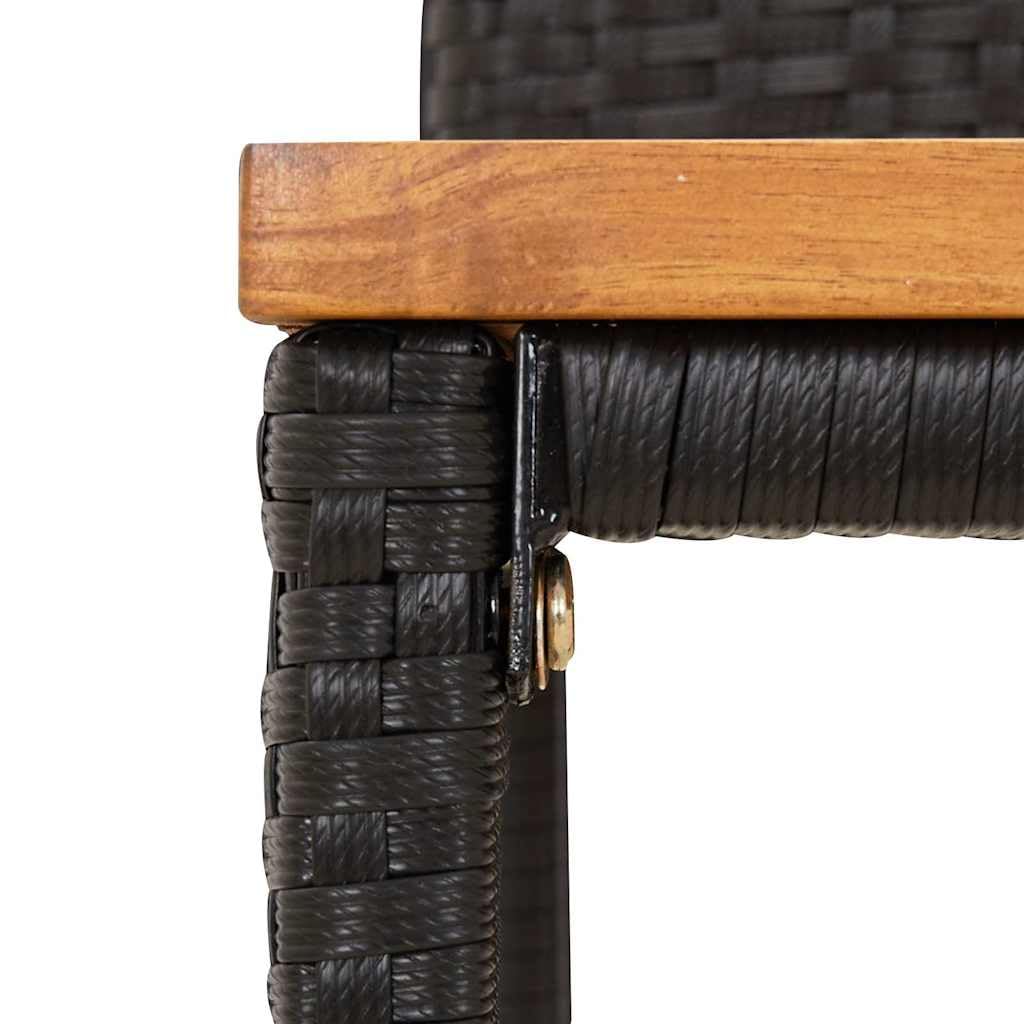 Tavolo da bar e sgabelli da giardino, 3 pezzi, in legno di acacia, rattan PE, nero | Vetro temperato, struttura in acciaio, poggiapiedi integrato, resistente alle intemperie, facile da pulire