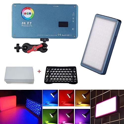 Falcon Eyes F7 RGB Caméra Photo Vidéo Eclairage Dimmable 2500K-9000K avec Softbox et Grille en nid d'abeille Studio de Poche et éclairage Batterie intégrée Mode scénario Multiple