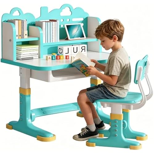 Kids Study Desk and Chair Set 3-12 - Height Adjustable Children Study Table