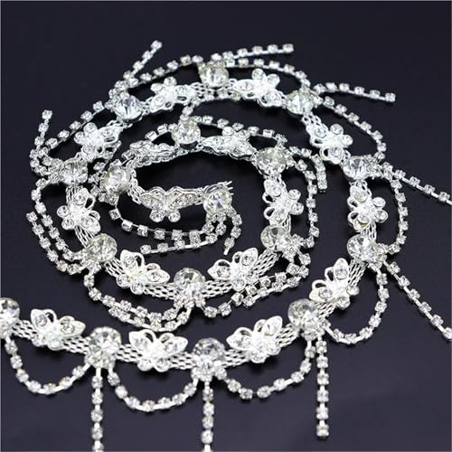 Chaîne strass fleur ruban de strass cristallins pour customisation de vêtements et chapeaux