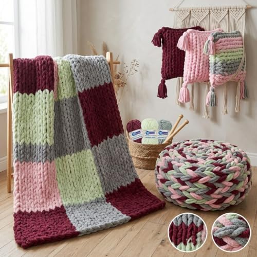 Image of ProKart - Blankie Plush & Cuddly Chenille Yarn for Knitting & Crochet | Super Soft Velvet Pastel Yarn for Blankets, Baby Toys & DIY Crafts | 100g, Pack of 4 (Wine, Baby Pink, Off White, Dark Grey)