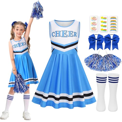 Cheerleader Kostüm Kinder, Cheerleader Kostüm Mädchen, Cheerleading Outfit Faschingskostüme mit Strümpfen Pom Poms...
