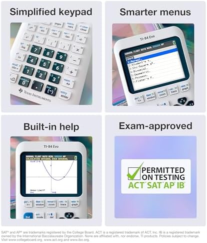 TI-84 Evo Graphing Calculator Texas Instruments, White | Intuitive Icon-based Homescreen, USB-C Charging, Python Programming, Faster Performance, Bigger Graphs than TI-84 Plus CE - View 7