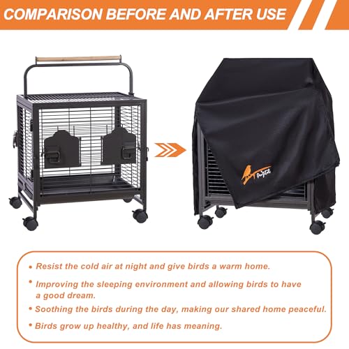 Image of Small Bird Cage Cover(Black) Good Night Black-Out Cover for Birdcage with Roof Top Durable Breathable Washable Material (cage is not Included) (18.9 inch L x 15 inch W x 25.6 inch H, L Shape)