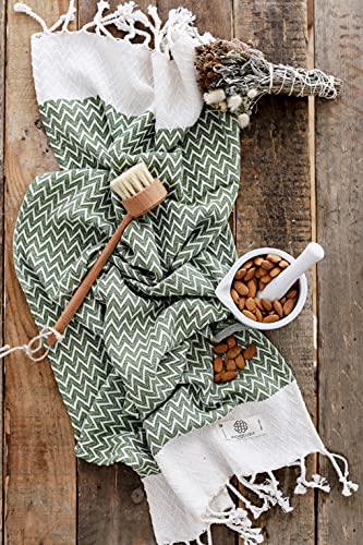 Madamelique Exclusive Hand Towels Set Of 2-18 X 40 Inches - Decorative Bathroom Peshtemal Towel For Hand, Face, Hair, Yoga, Tea, Dishcloth, Kitchen And Bath - 100% Pure Cotton (Olive) #TOP1