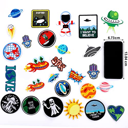 30 Pieces Rock Punk Band Patch or Alien Patches Punk Iron-on Patches Assorted Punk Embroidered Iron-on Patches Skull Eye Ball Pattern for Halloween Jackets Hat Clothing Bags (Alien Series Style)