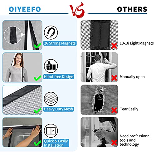 Oiyeefo Magnet Screen Door Closure,Full Frame Seal, Fiberglass Magnetic Mesh, Heavy-duty, Durable, Keep Irritants Out, Hand-free Fram Smart Strips, Kids Pets Friendly For Patio Door, Back Door (39x83)