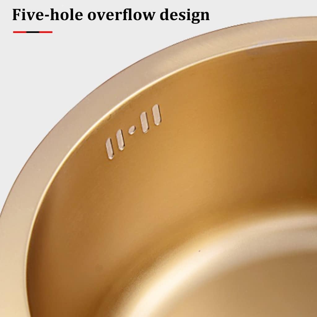 Home Décor 304 Stainless Steel Bar Sink Round Single Bowl Bar Prep RV Wet Kitchen Sink with Big Bend Faucet Set Drop in Or Undermount (Color : Gold, Size : 40x40x19cm)
