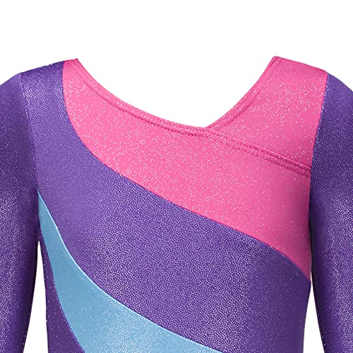 Kaylre Gymnastics Leotards For Girls Long Sleeve Kids Ballet Dance Wear Sparkle Unicorn Rainbow Fancy Mermaid Ribbons(Purple, 130 5-6Y) #TOP2