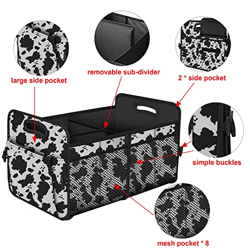 Image of Femuar Car Trunk Organizer,Car Storage Organizer with 72L Large Capacity Waterproof Collapsible and 11 Pockets,Trunk Organizer for Car Suv /Jeep /Sedan, Large Size, Cow print