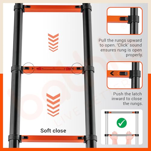 Image of Bathla 14.5 ft Steel Telescopic Ladder | Portable & Compact | Foldable Multipurpose Step Ladder for Home & Outdoor use