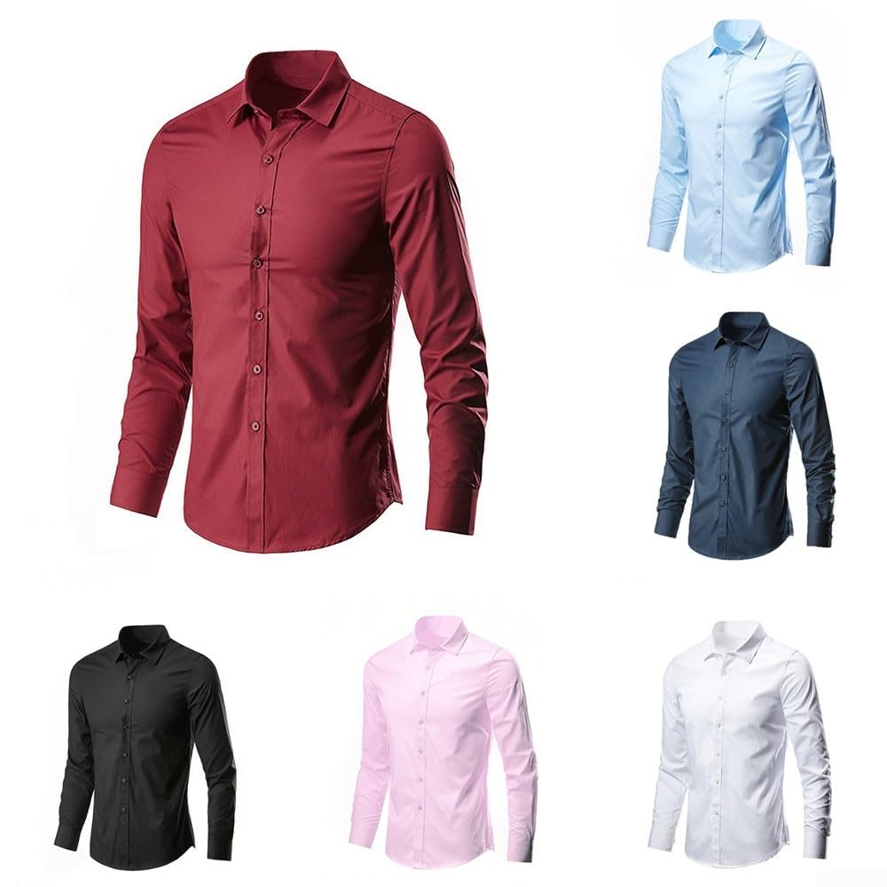 Chemise d'affaires à manches longues pour homme, coupe régulière, facile à