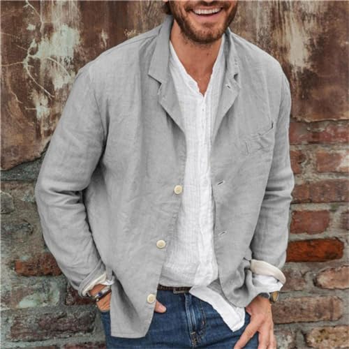 Men's Casual Shirt Jacket Cotton Linen Shacket Lightweight Work Coat Long Sleeve Button Down Overshirt Summer Tops2
